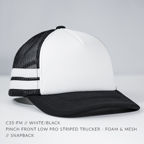 c35-FM // Pinch Front Low Pro Striped Trucker - Foam & Mesh